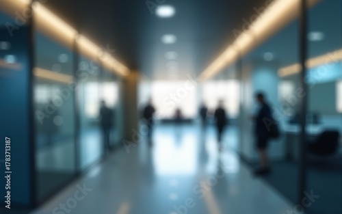 Wallpaper Mural Office building corridor with soft focus lighting, featuring illuminated walls and a blurred, tranquil business environment. High quality Torontodigital.ca