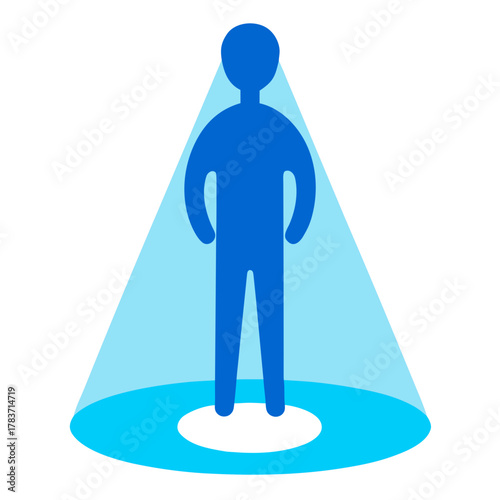 Blue silhouette of a person illuminated by a spotlight effect