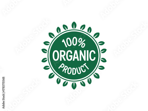 This image features a green certification seal with text '100% Organic Product', symbolizing authenticity and commitment to sustainability in food and products.