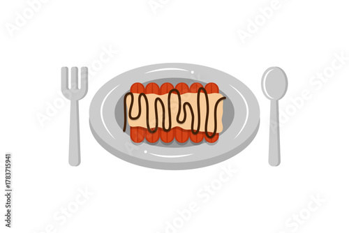 Hot roasted sausage with sauce and mayonnaise on a plate as healthy summer appetizer.