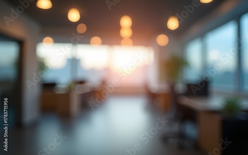 Wallpaper Mural Blurred office space with bokeh lights. A soft, blurred image of a modern office space with bokeh lights, showcasing a calming and productive work environment. High quality Torontodigital.ca