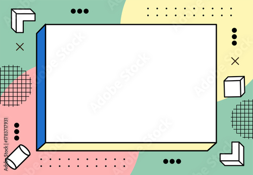Memphis 90s Frame Background Cheerful Pastel Geometric Design with Retro Style Elements