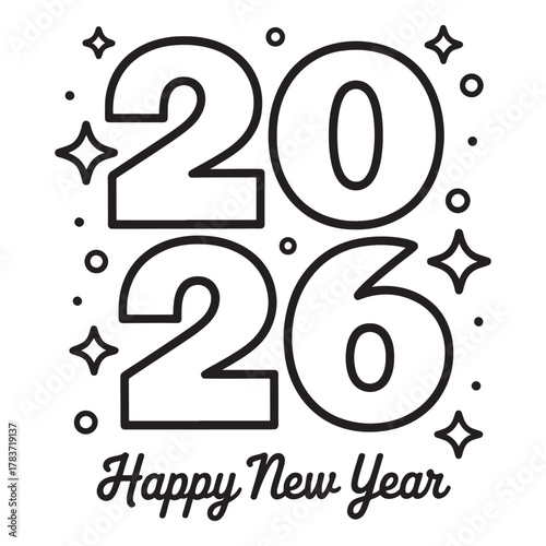 Minimal line art 2026 happy new year greeting design