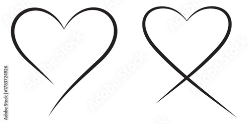 Heart doodle brush drawn set. Hearts sketchy valentine collection.