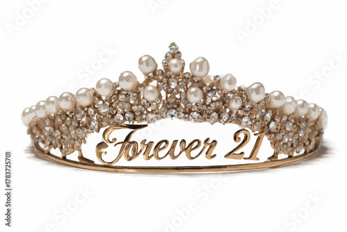Dazzling 'Forever 21' Tiara Accented with Pearls and Sparkling Gems, A Symbol of Timeless Beauty and Celebration, Perfect for Birthdays and Special Occasions