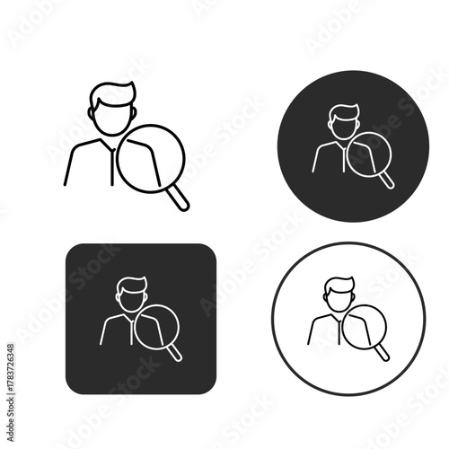 A set of four recruitment icons shows a person with a magnifying glass, representing job search, talent acquisition, and human resources