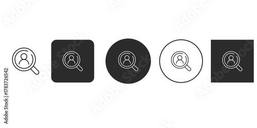Person search icon set magnifying glass with user symbol find people, human resources, job search, recruitment concept vector illustration
