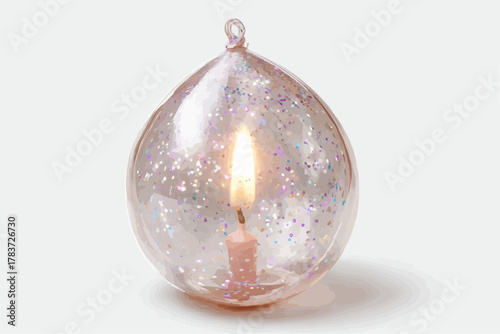Enchanting glitter candle glows softly, creating a magical and festive atmosphere perfect for holiday celebrations and winter wonderlands, radiating warmth and charm
