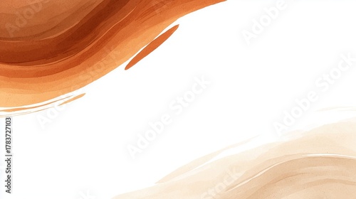 Abstract Watercolor Wave Shapes In Brown, Beige Tones On White Background For Wallpaper, Poster, Banner. Artistic Composition With Creative Design.
