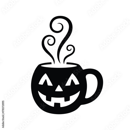 Black silhouette of a jack o lantern coffee mug with steam