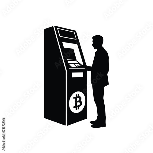 Silhouette of a person using a bitcoin atm