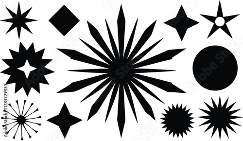 Black sunbursts in various shapes. All objects are isolated.