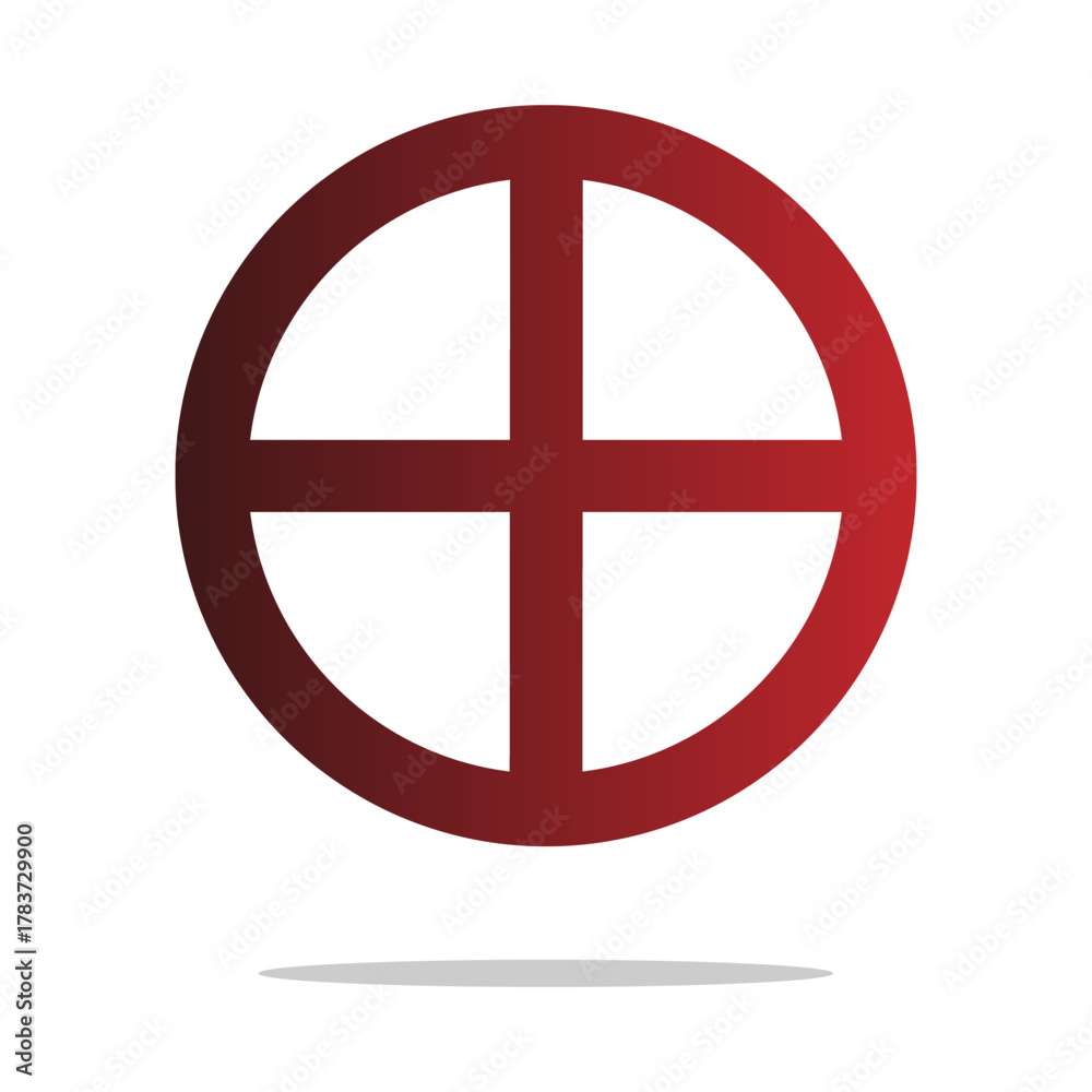 Obraz premium Abstract circle symbol. Cross geometric element. Round Vector sign. Red gray gradient.