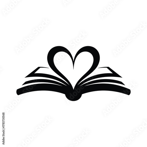 Open book with heart shape formed by pages and spine