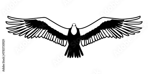 Illustration of a bird with outstretched wings in black and white simple design style vector format