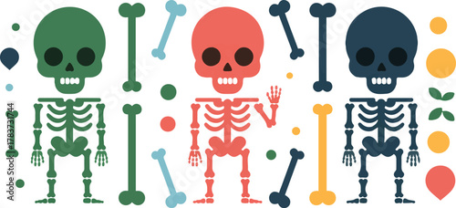 Colorful Cartoon Skeleton Characters Vector Illustration Set