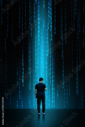 A human use phone, hold laptop and show Safety, ethics, cyber security, generative, technology, big data concept
