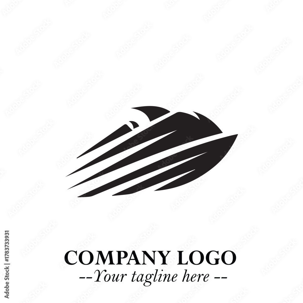 Obraz premium Ship Moving Fast Logo Symbol in Black on the White Background with Modern Maritime Design