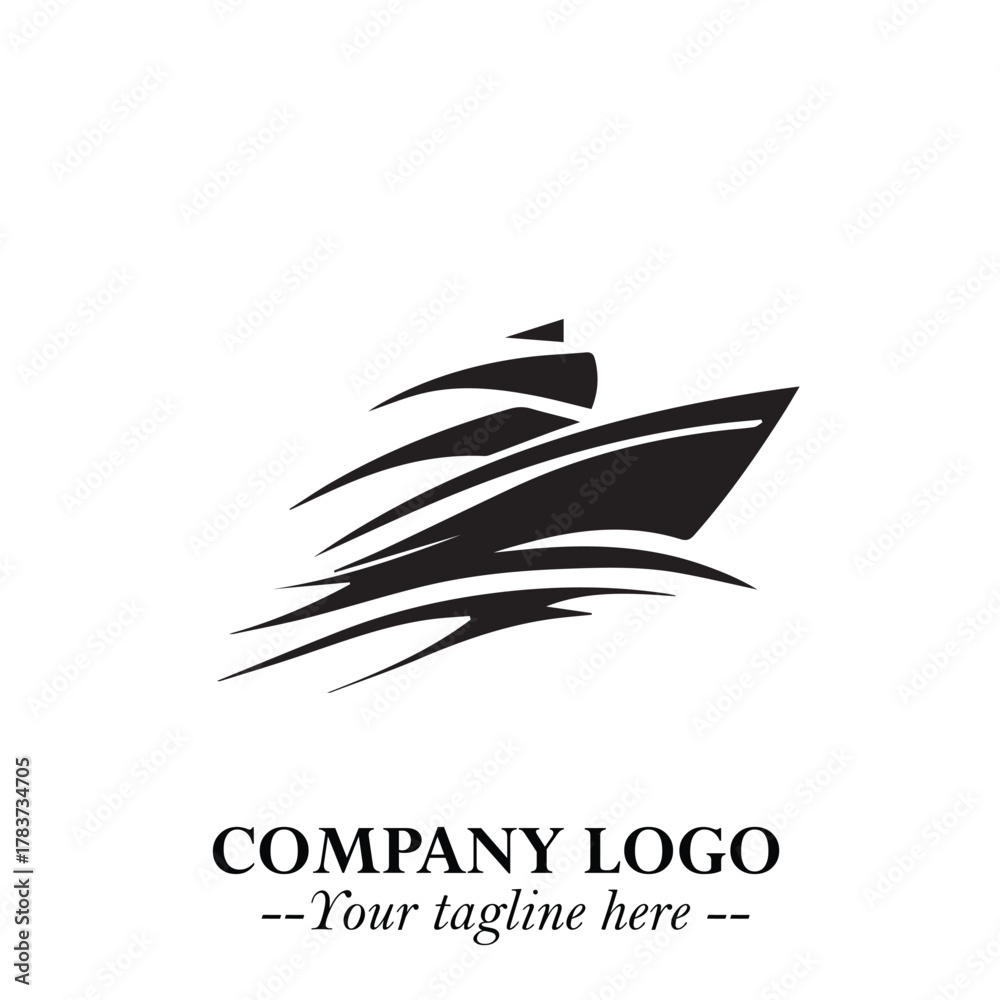 Obraz premium Ship Moving Fast Logo Symbol in Black on the White Background with Modern Maritime Design