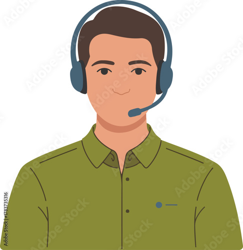Man wearing headset and green collared shirt illustration headphones microphone