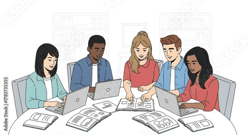 Diverse group of young people collaborating around a table