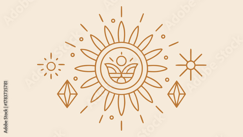 Sun logo design templates. Vector set of linear boho icons.
