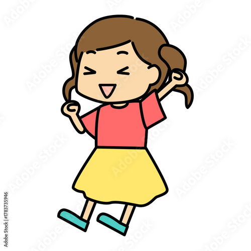 ガッツポーズをして喜ぶ女の子のイラスト（うれしい・元気・笑顔・ポジティブ）