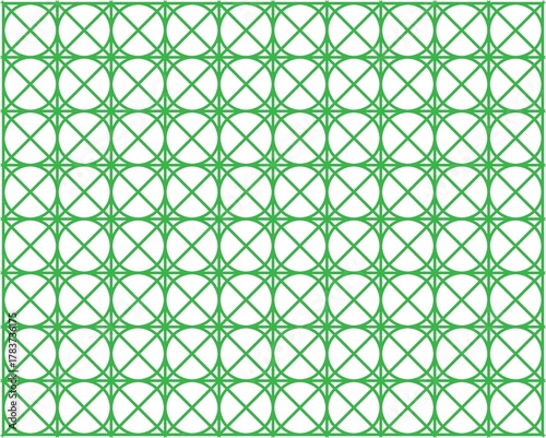 Geometric repeating pattern of interconnected green lines forming a symmetrical starburst design on a white background