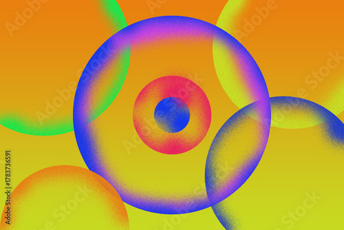 Abstract colorful glowing orb with concentric circles and swirling lines on a vibrant gradient background