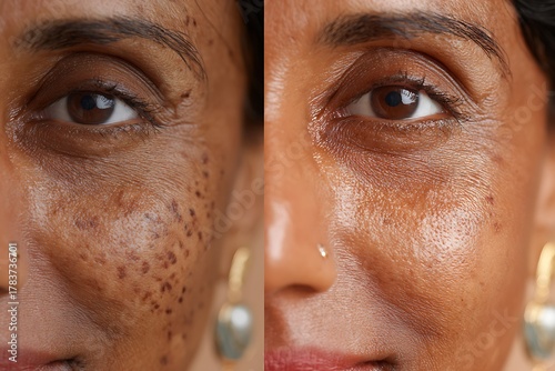 Woman's before and after treating hyperpigmentation and dark spots
