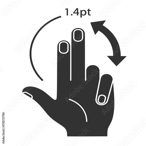 Three finger rotate gesture solid glyph icon for touch screen navigation. Hand swipe symbol for user interface design on a trackpad or tablet