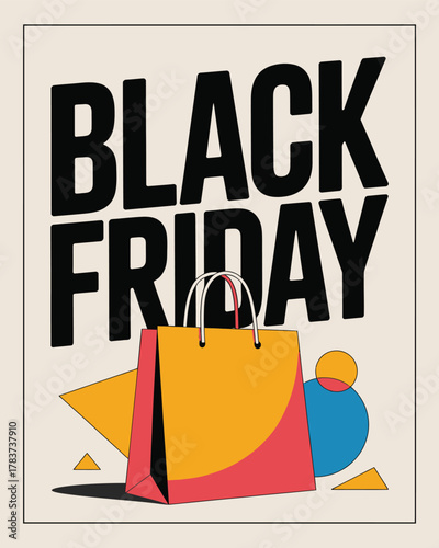 Black Friday Shopping Sale with Colorful Bag and Geometric Design