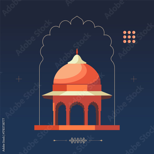 Chharti - Semi-open, Elevated, Dome-Shaped Pavilions Elements - Stock Illustration