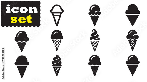 Ice cream icon Set, Ice cream solid vector