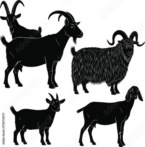 kinds of deferent goat vector art silhouette with white background