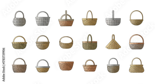 Collection of Woven Baskets Diverse Shapes and Styles.