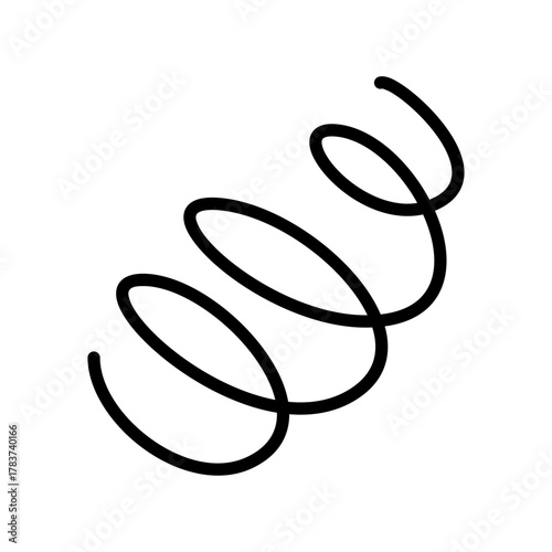 Hand drawn spiral spring. Doodle flexible coil, wire spring symbol. Metal coil spiral icon. Vector illustration isolated on white background.
