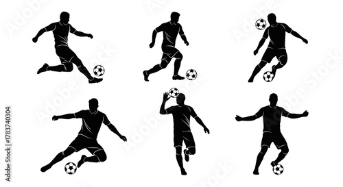 Soccer Football Players Vector Set Sport Activity Competition Team Game Action Athlete Play Kick Pass Running Dribbling Goalkeeper Silhouette