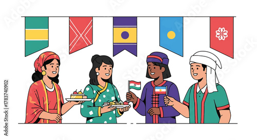 Cultural Diversity Celebration People in Traditional Attire with Flags
