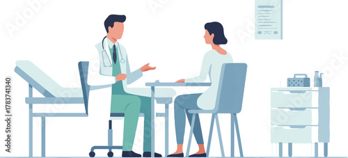  Doctor Consulting With A Female Patient In Hospital Clinic Vector Illustration