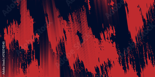 Glitch distorted grunge background. Noise destroyed texture. Modern Red halftone dots blue color pattern gradient grunge texture background.
