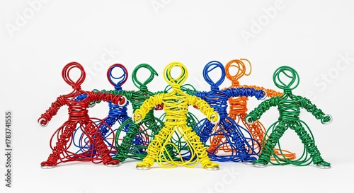 Vibrant Wire Figure Sculpture Collection Demonstrating Diversity and Unity