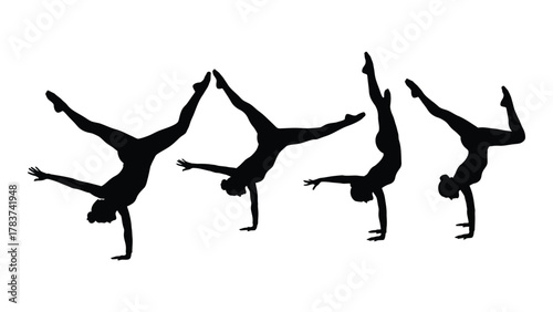Gymnast handstand silhouettes isolated on white background, Vector