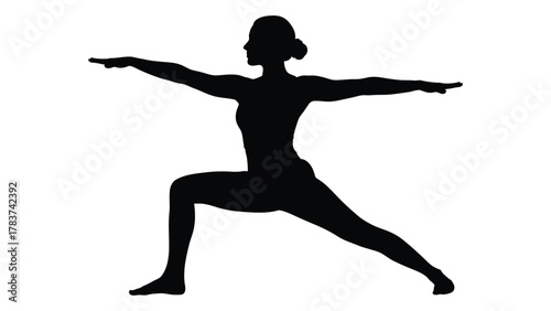 Warrior ii yoga pose silhouette isolated on white background, Vector