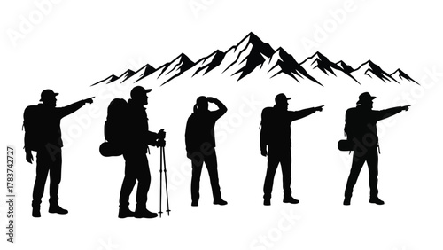 Mountain hikers silhouette vector isolated on white background, Vector