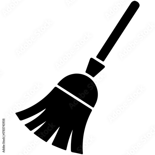 Black broom icon for cleaning and sweeping