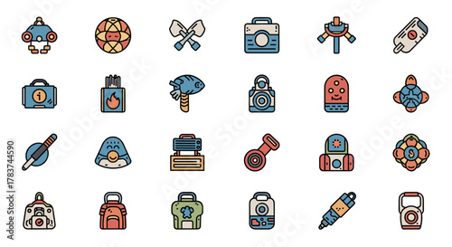 A vibrant collection of responsive design icons in a clean line style, showcasing multi-platform compatibility and screen size variations, perfect for HTML layout previews, UI design, and ordered