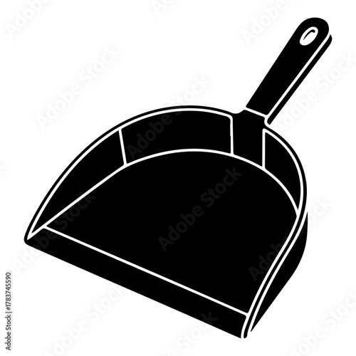 Black and white illustration of a dustpan