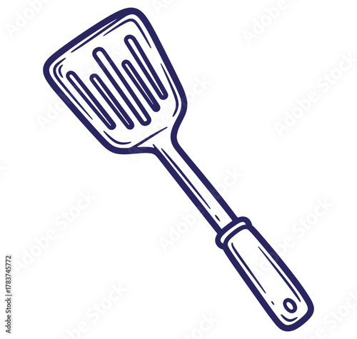 Hand drawn illustration of a slotted spatula isolated on a white background cooking utensil