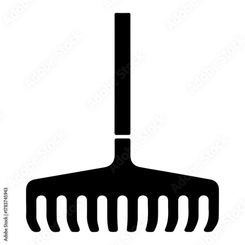 Black and white icon of a garden rake